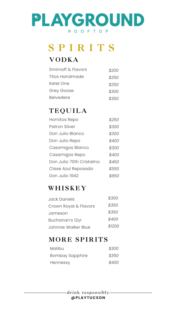 Bottle Service Menu 2026