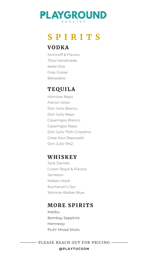 Bottle Service Menu September 2026